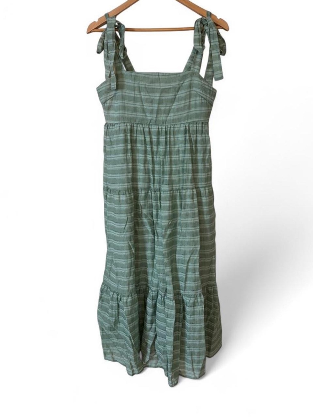 NWOT Baevely Boutique Sleeveless Tie-Shoulder Midi Dress in Sage Green Sz Medium